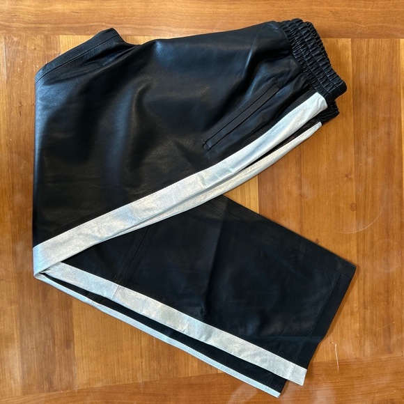 NWT Faux Leather Track Pants Chull & Chulls Black and Silver Tuxedo! Orig $795 - Picture 3 of 7
